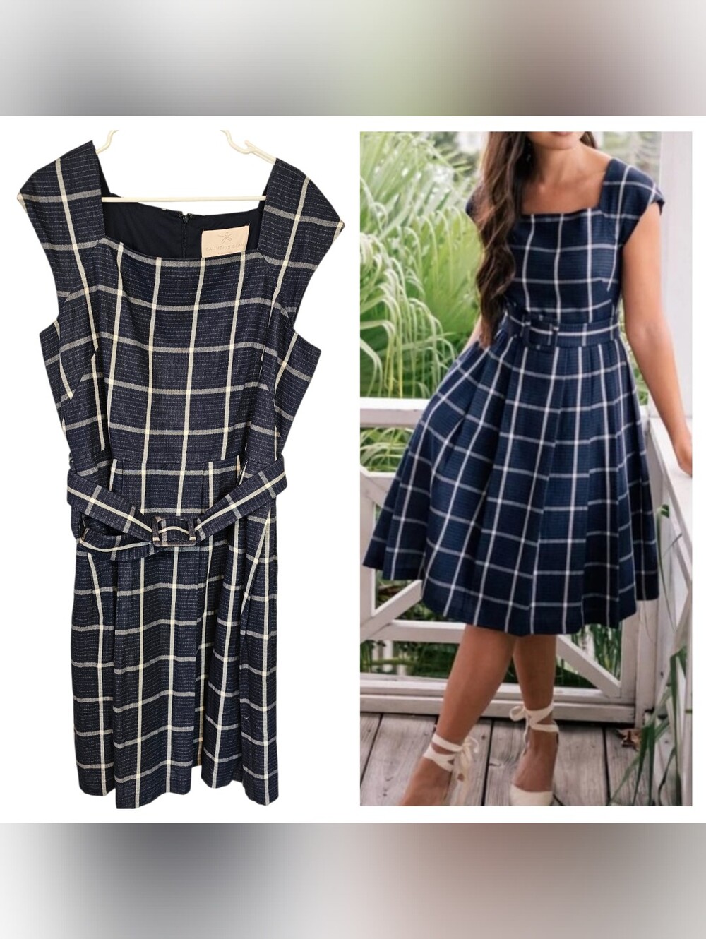 Gal Meets Glam Karen Dress Plaid Retro Vintage Inspired Pinup Belted Dress